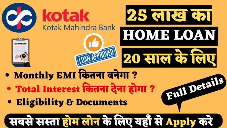 कोटक महिंद्रा बैंक से लें 20 लाख का होम लोन 20 साल के लिए ब्याज दर और EMI के बारे में पूरी जानकारी